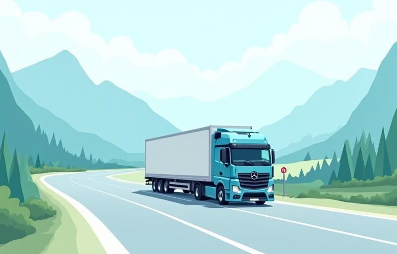Illustration showing a truck on an Austrian road with a map overlay